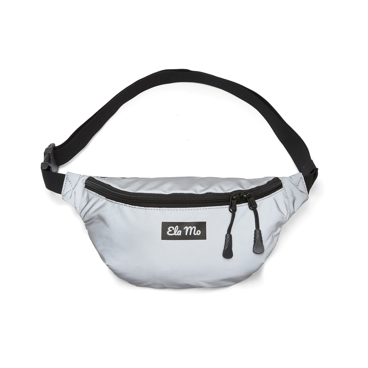Ela Mo™ Hipbag | Reflective. Grauer Hipbag mit zweifachem Reißverschluss und Umhängegurt.