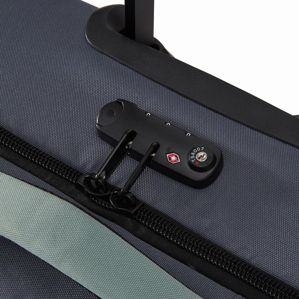 Ela Mo™ Reisetasche mit Rollen 42 Liter | Darkgrey Mint. TSA-Schloss mit Reißverschluss an der Reisetasche.