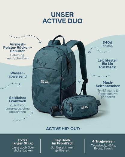 Ela Mo™ Active  Duo Rucksack + Hip Bag | Birds