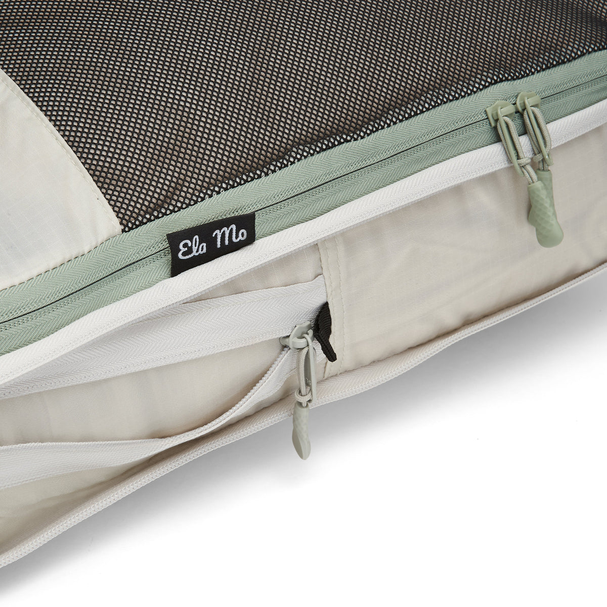 Ela Mo™ Packtaschen-Set | 5-teilig. Zwei-Wege-Reißverschluss an einer Tasche an der Seite.