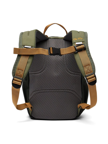 Ela Mo™ Kinderrucksack (3-6 Jahre) | Forrest Green. Die Rückseite des grünen Rucksacks auf weißem HIntergrund.