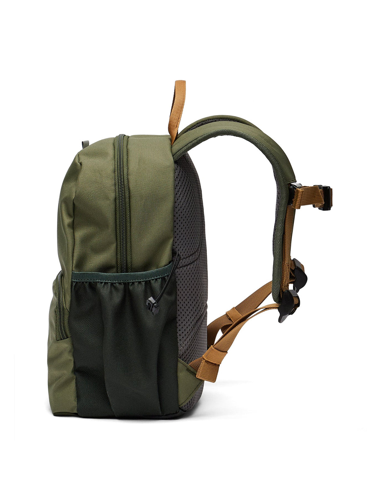 Ela Mo™ Kinderrucksack (3-6 Jahre) | Forrest Green. Grüner Rucksack in der Seitenansicht mit Schulterriemen.