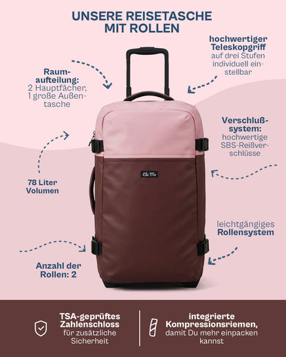 Ela Mo™ Reisetasche mit Rollen 78 Liter | Coated Edition Dark Berry