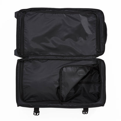 Ela Mo™ Reisetasche mit Rollen 78 Liter | Beauty in Darkness. Geöffnete Reisetasche mit sichtbarem Innenbereich.
